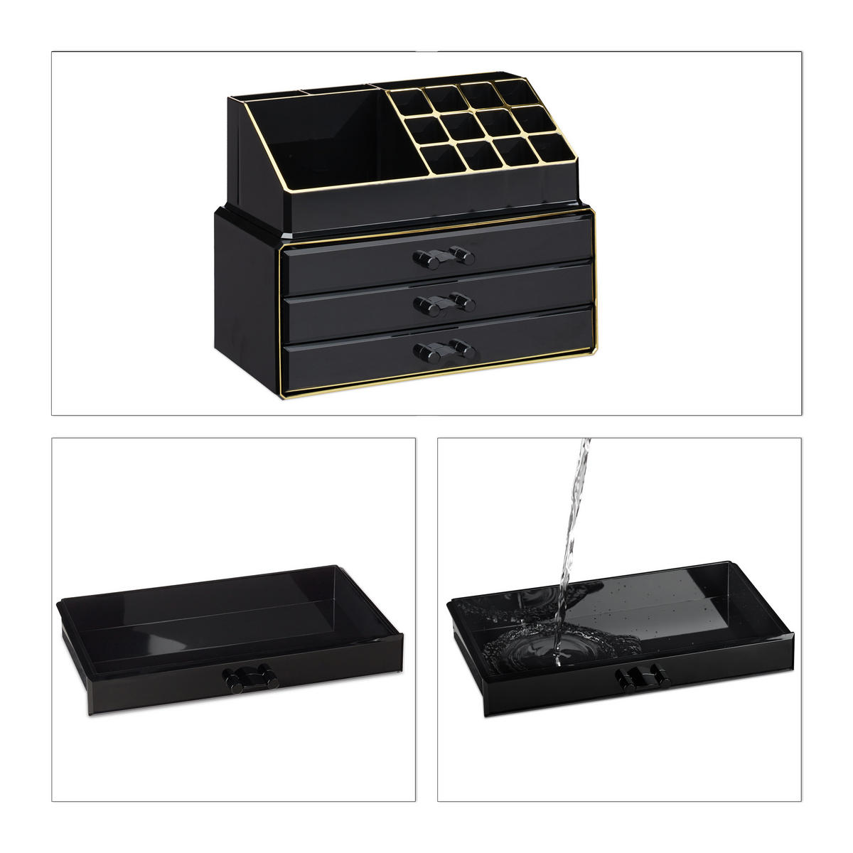 MAKEUP Organizer - Schwarz, Kunststoff (23.5/19/14cm) - Relaxdays