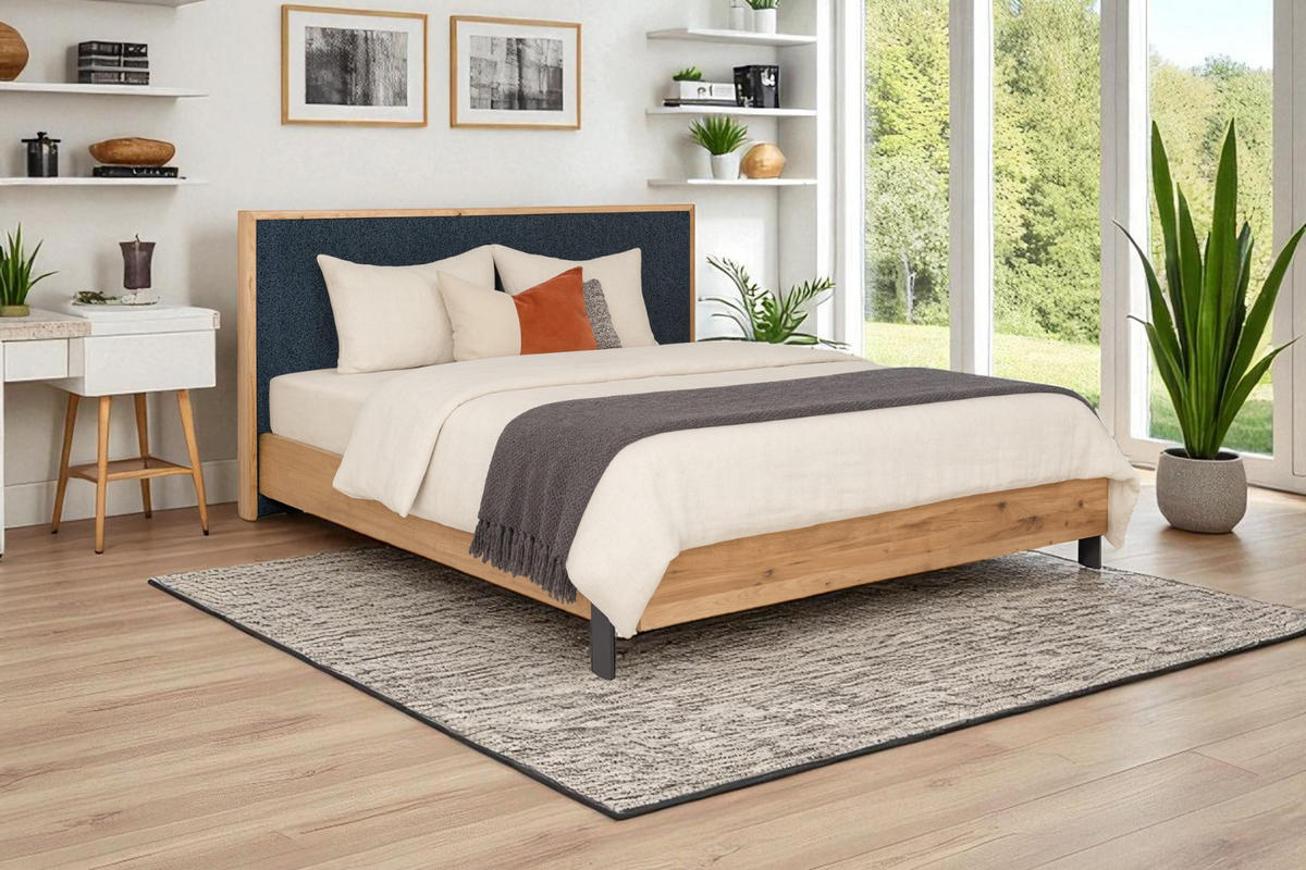 POLSTERBETT mit Matratze PRATO, Dunkelblau, 180x200 cm - Dunkelblau, Textil (180/200cm) - KS Home Concept