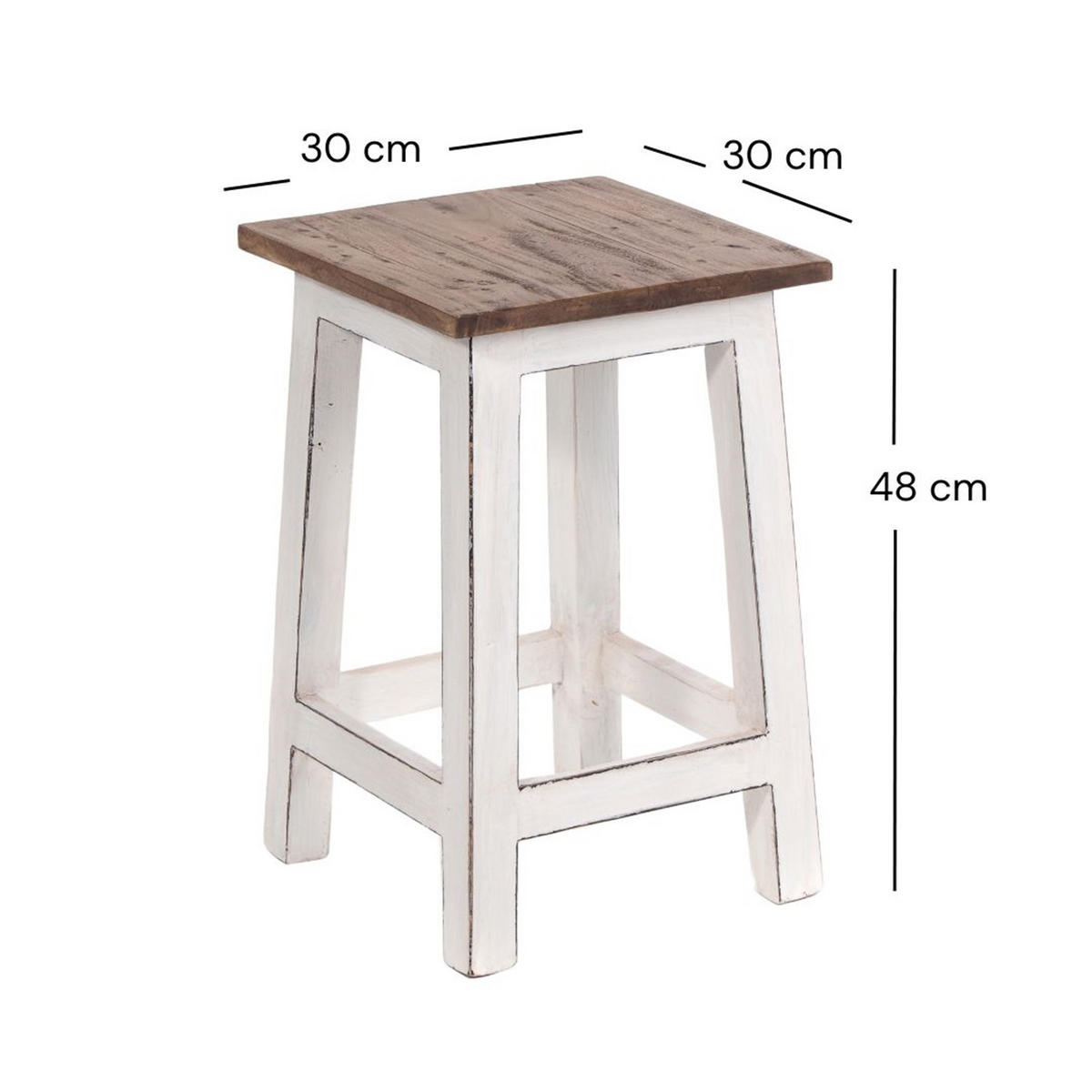 HOCKER MADERO Recyclingholz 06 weiß-landhaus - Weiß, Karton (30/48/30cm) - DESIGN DELIGHTS