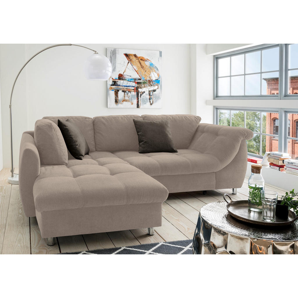 Thumbnail - luma-home Ecksofa, Hellbraun, Textil, 3-Sitzer, Füllung: Polyurethan (Pur), Ottomane links, L-Form, Eckteil, einzeln ste...