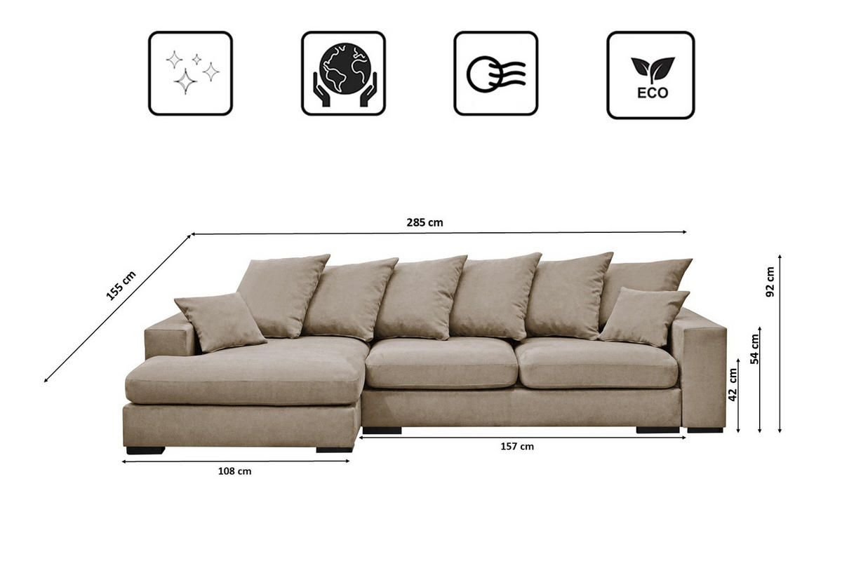 ECKSOFA Mit Schlaffunktion Und Bettkasten Couch L-form Gabon Stoff Riviera Links Beige - Beige, Holz (155/285cm) - Kaiser Möbel