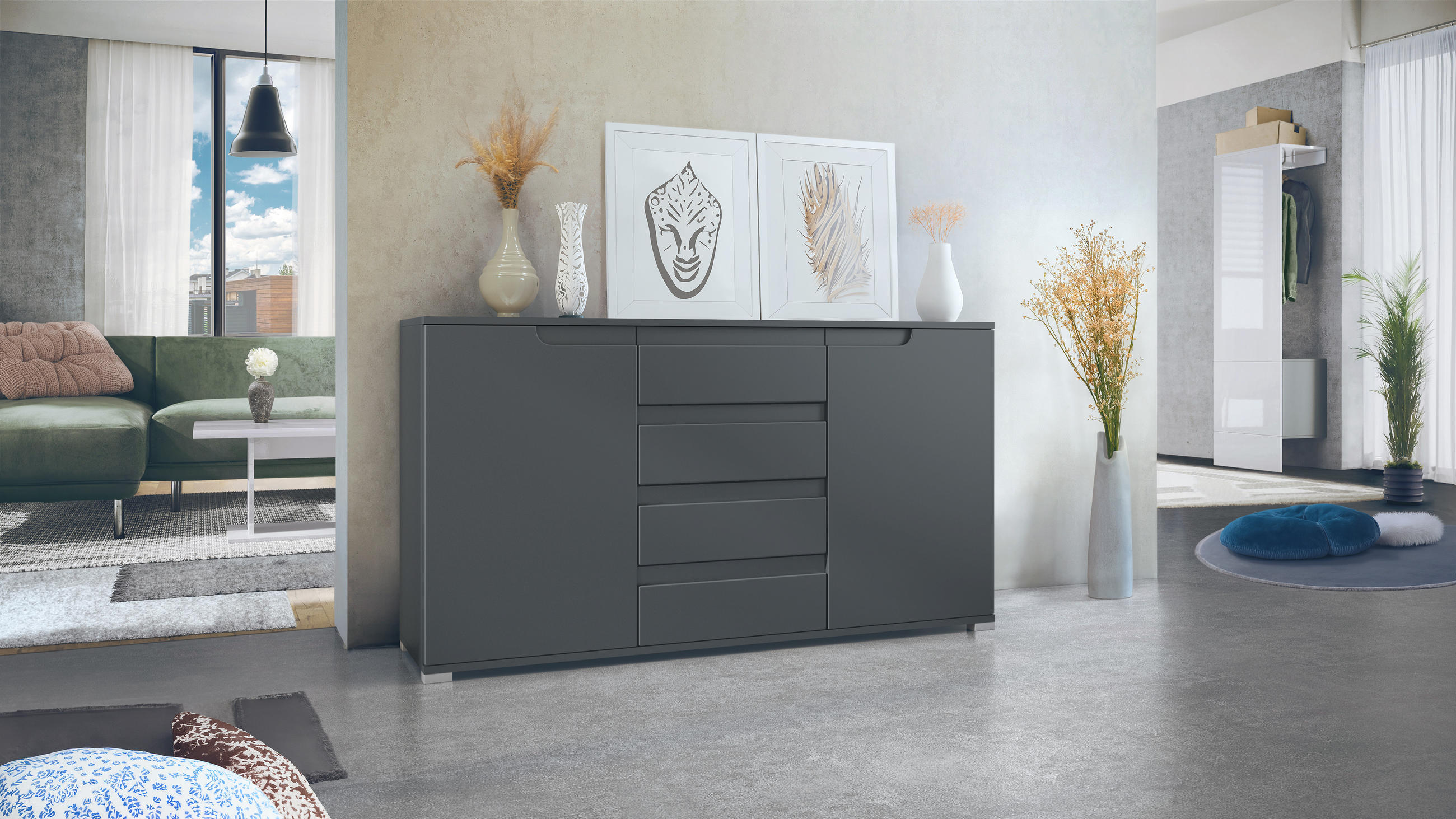 SIDEBOARD Sylt Anthrazit matt - Anthrazit, Holzwerkstoff (138.5/75.5/35cm) - Vladon
