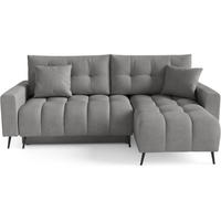 ECKSCHLAFSOFA Denver im Veloursstoff, Grau - Schwarz/Grau, Textil (232/148cm) - Beautysofa