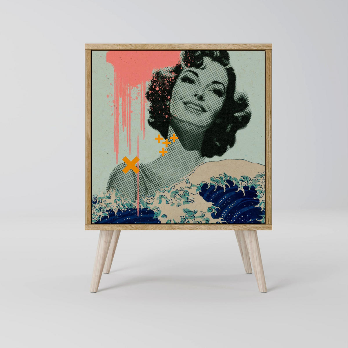 SIDEBOARD KANAGAWA BEAUTY, Grau, 57,5x42x57,5 cm, Ohne Füße - Multicolor/Grau, Holzwerkstoff (57.5/57.5/42cm) - SpaceRebels