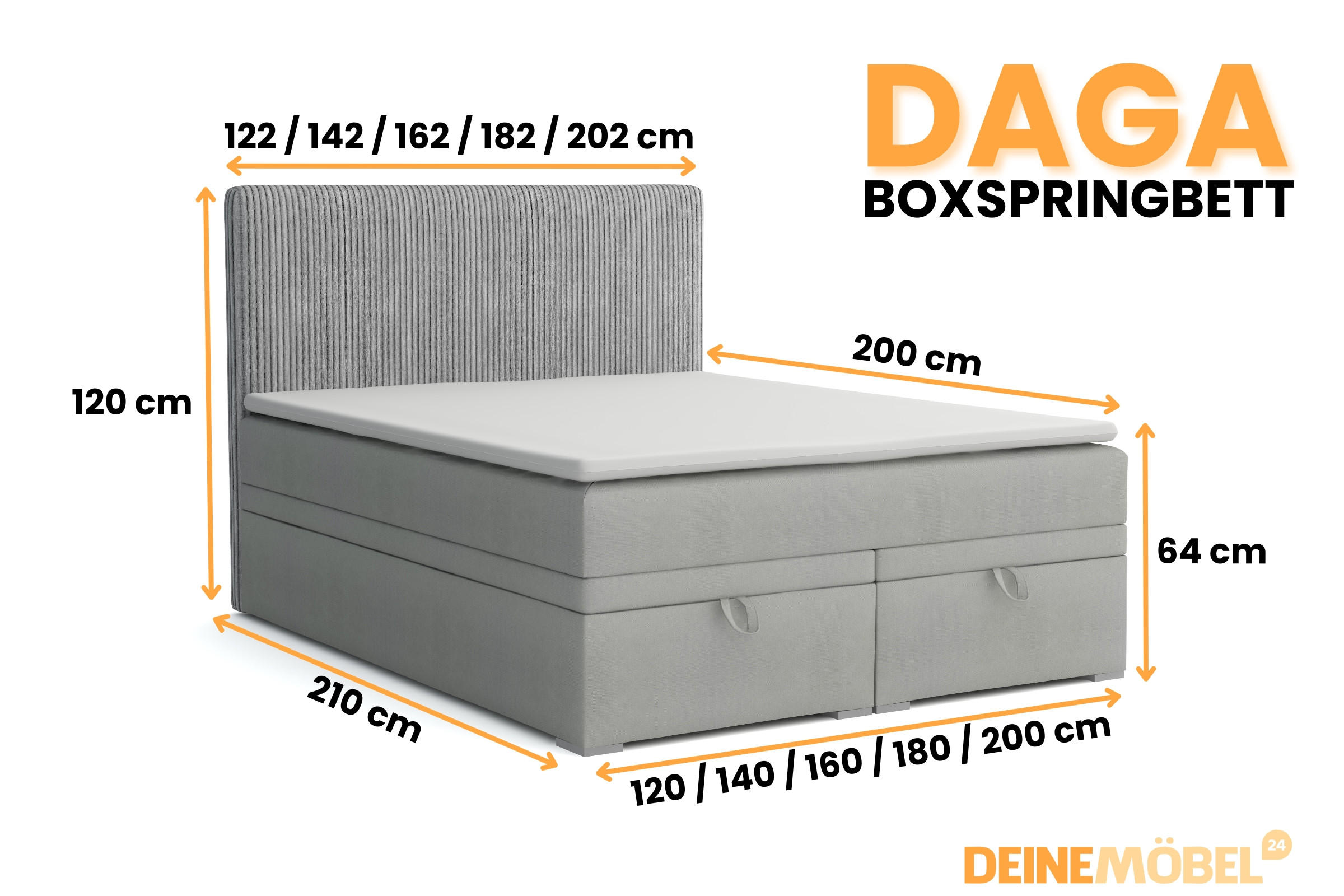 Thumbnail - Deine Möbel 24 Boxbett, Hellgrau, Holz, Holzwerkstoff, Textil, H4, 180x200 cm, Schlafzimmer, Betten, Boxspringbetten