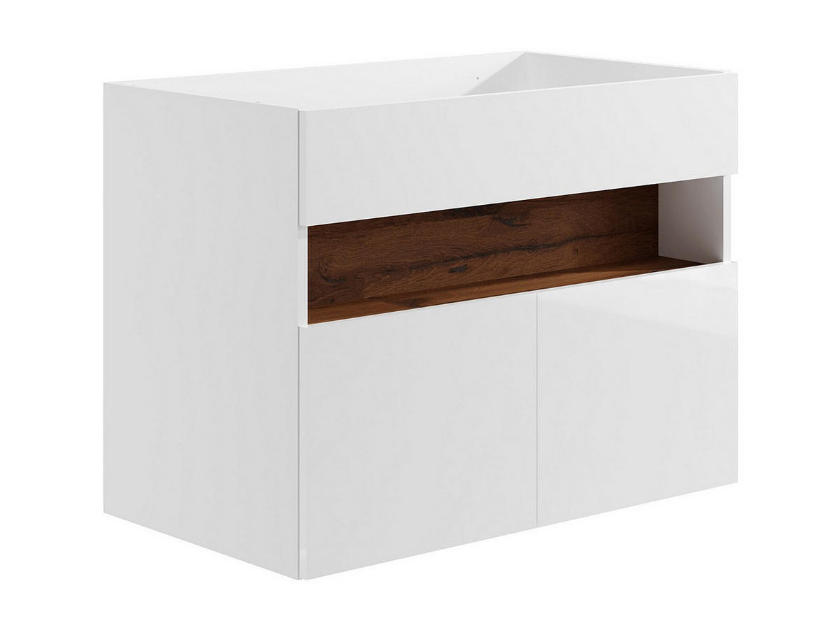 WASCHBECKENUNTERSCHRANK - 80cm x 46cm - MDF - naturfarben dunkel, weiß - POGEZA - Naturfarben, Holz (80/60/46cm) - Vente-Unique