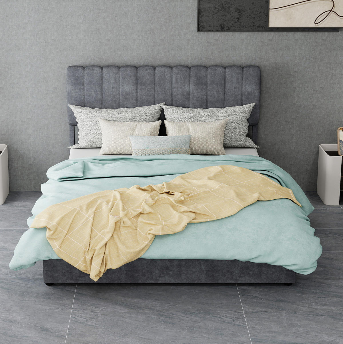 POLSTERBETT 140x200 cm in Grau mit gepolstertem Kopfteil - Grau, Textil (140/200cm) - IVMEU