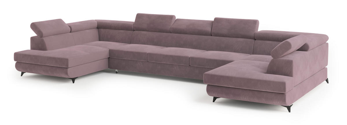 ROHOVÁ SEDAČKA URMANO šeříková - černá/šeříková, kov/dřevo (395/190cm) - MASSENO