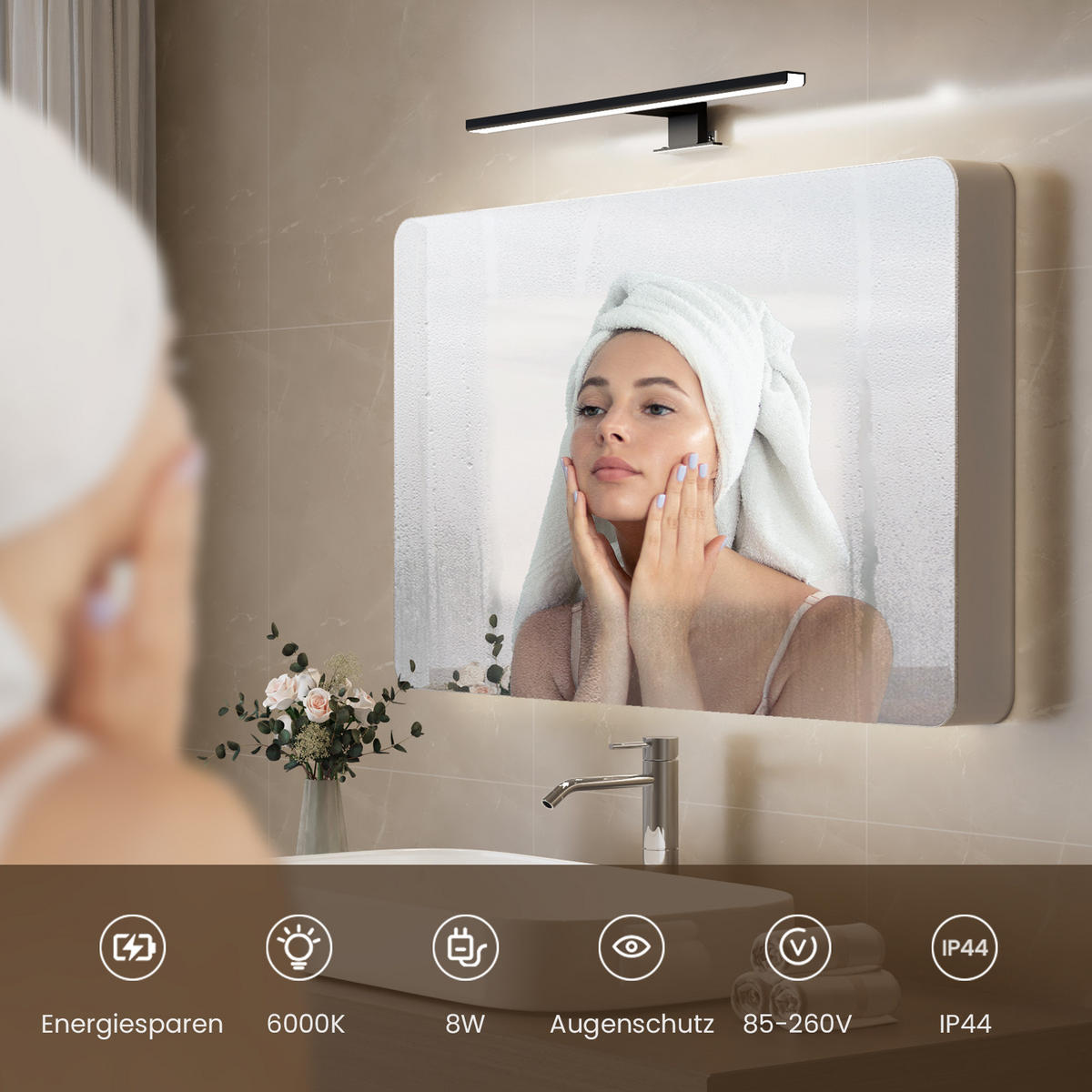 SPIEGELLEUCHTE LED Schwarz 6000K 40/10,5/4 cm - Schwarz, Kunststoff (4/40/10.5cm) - EMKE