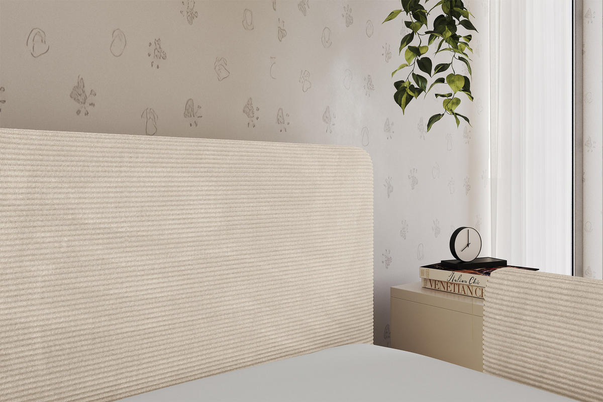 EINZELLBETT Jugendbett mit Bettkasten und Matratze H3/H4, Links - NORY 90x200 Beige - Creme, Holzwerkstoff/Textil (90/200cm) - ALTDECOR