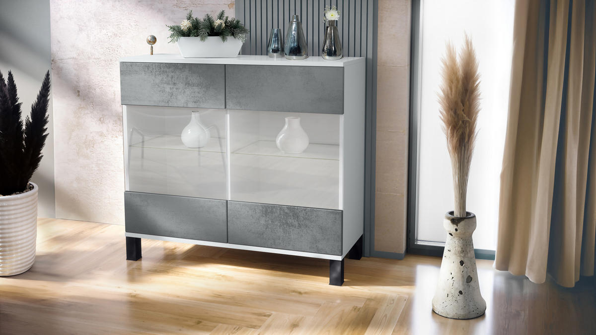 KOMMODE Bari Beton Dunkel Optik - Dunkelgrau, Holzwerkstoff (92.5/84.5/35cm) - Vladon