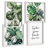 BILDER SET 4er Set - 50x50 cm & 40x60 cm Weißer Rahmen - Dekoration aus grünen tropischen Blättern - Weiß, Kunststoff (50/50cm) - TULUP
