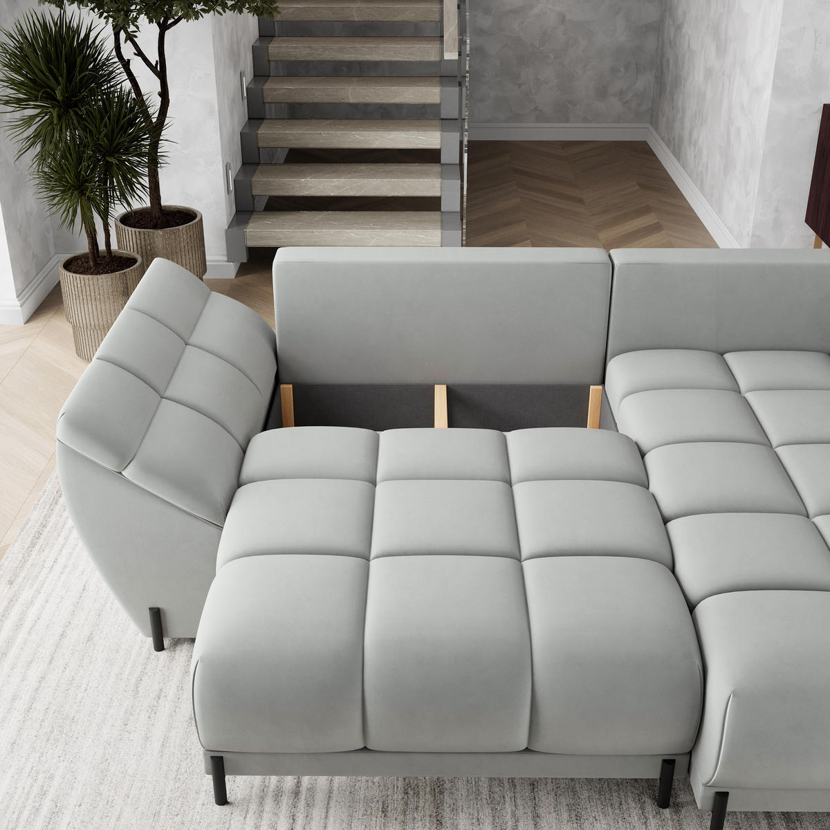 ECKSOFA VESTANO R-S Schwarz Velours-Stoff mit Schlaffunktion - Schwarz, Holz (287/182cm) - MASSENO