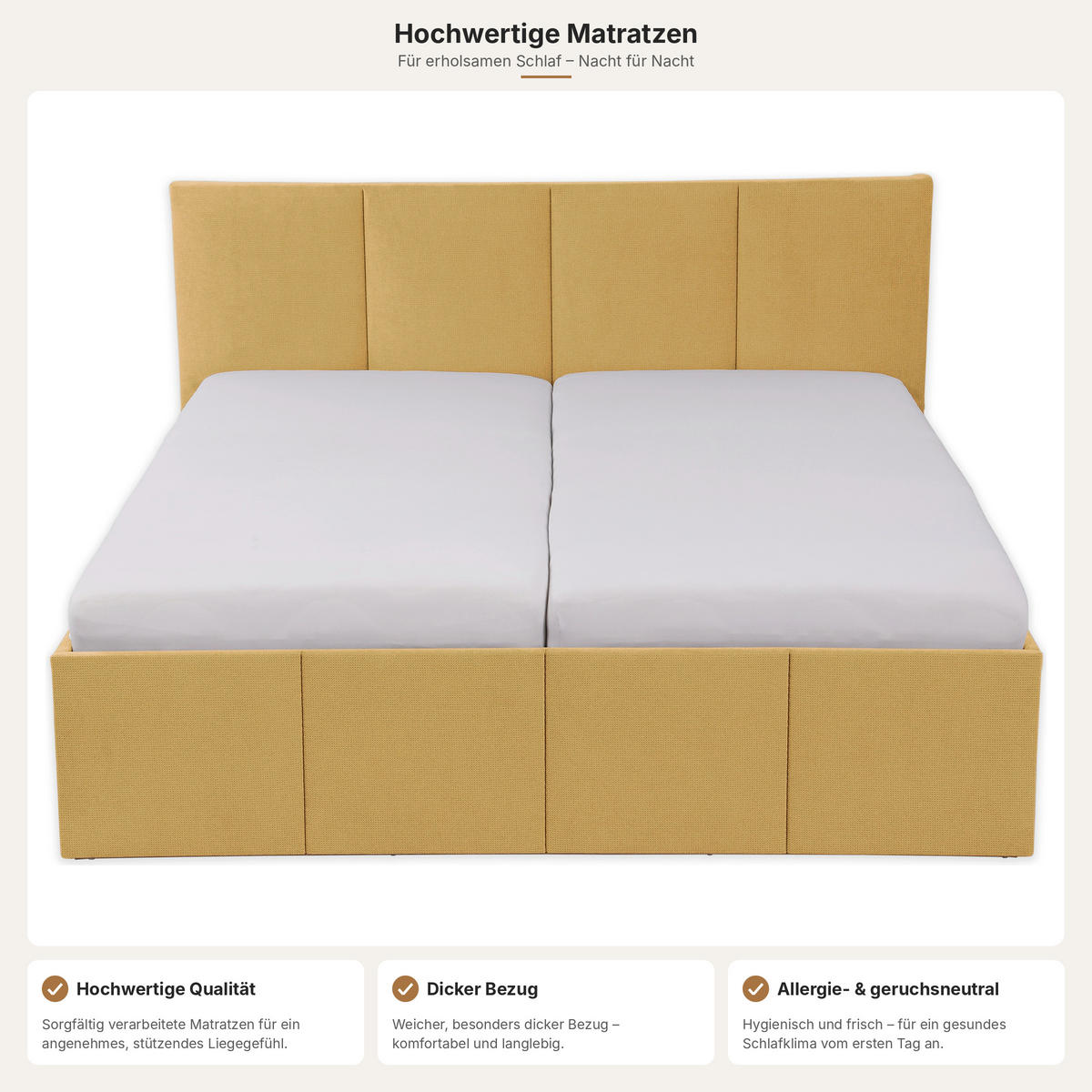 POLSTERBETT Dalas Gold 200 x 200 x 40 cm Stauraum Mit hochwertiger Matratze H2 (bis 100 kg) und Lattenrost - Goldfarben, Holz (200/200cm) - Halmon Schlafkomfort Betten 