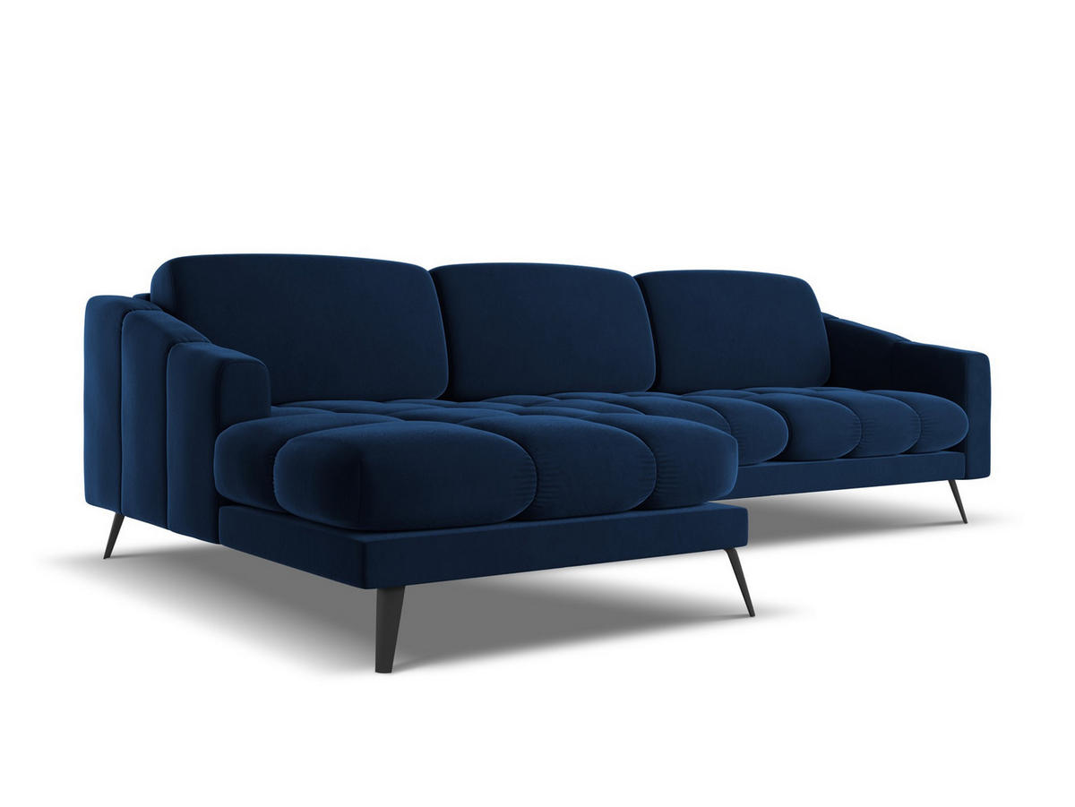 ECKSOFA Links Samt Stoff Blau - Blau/Schwarz, Textil/Metall (160/264cm) - Makamii
