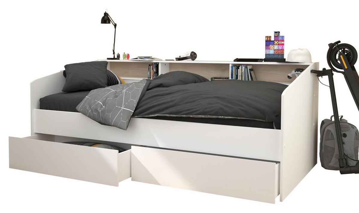 STAURAUMBETT Parisot Sleep 1-tlg. Holznachbildung Weiß/Eiche - Eichefarben/Weiß, Kunststoff - 58aufmkessel