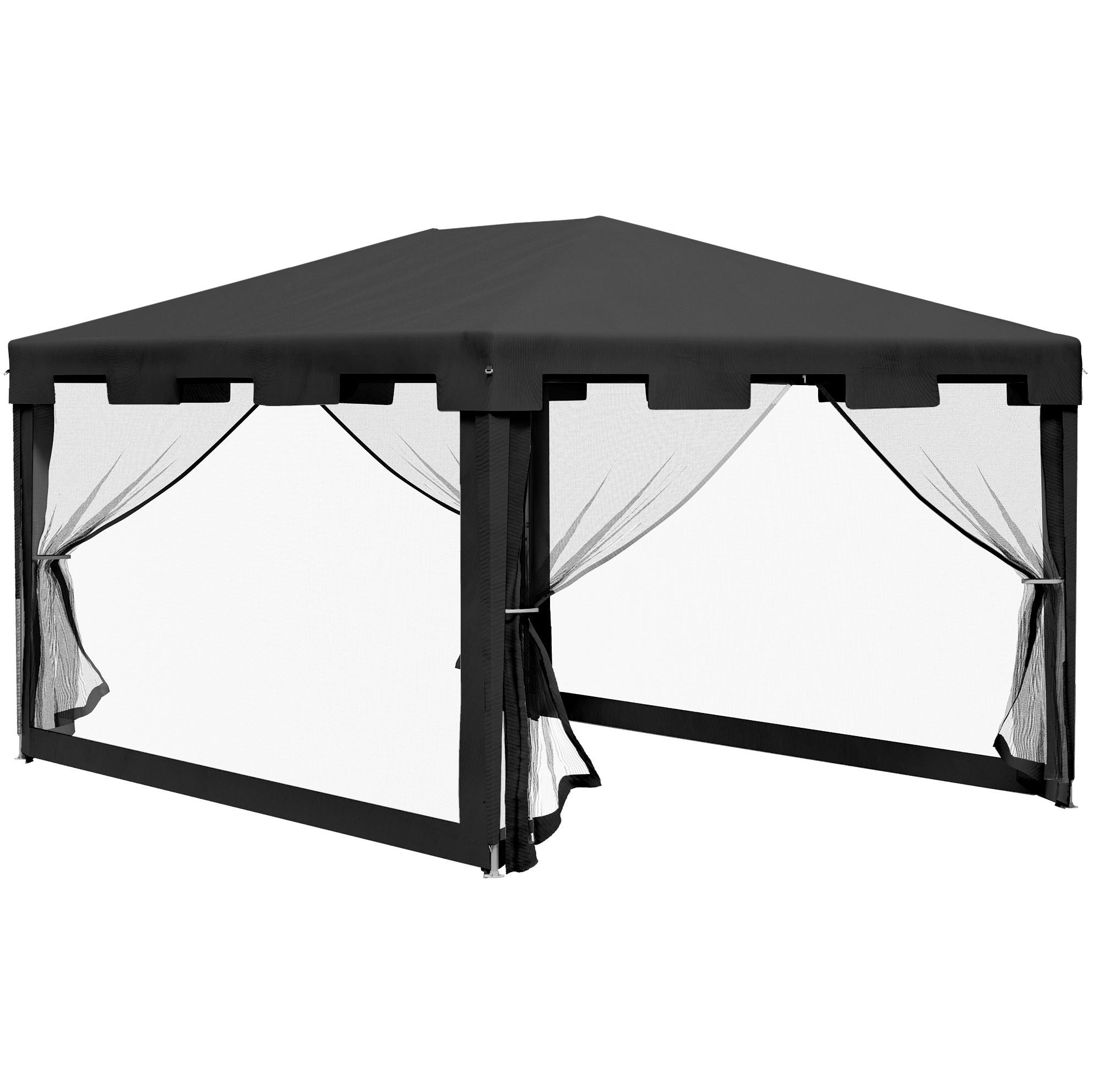 PAVILLON 395/295/255 cm mit Moskitonetz, wasserabweisendem Dach und Metallgestell, Dunkelgrau - Dunkelgrau, Metall (295/255/395cm) - Redom