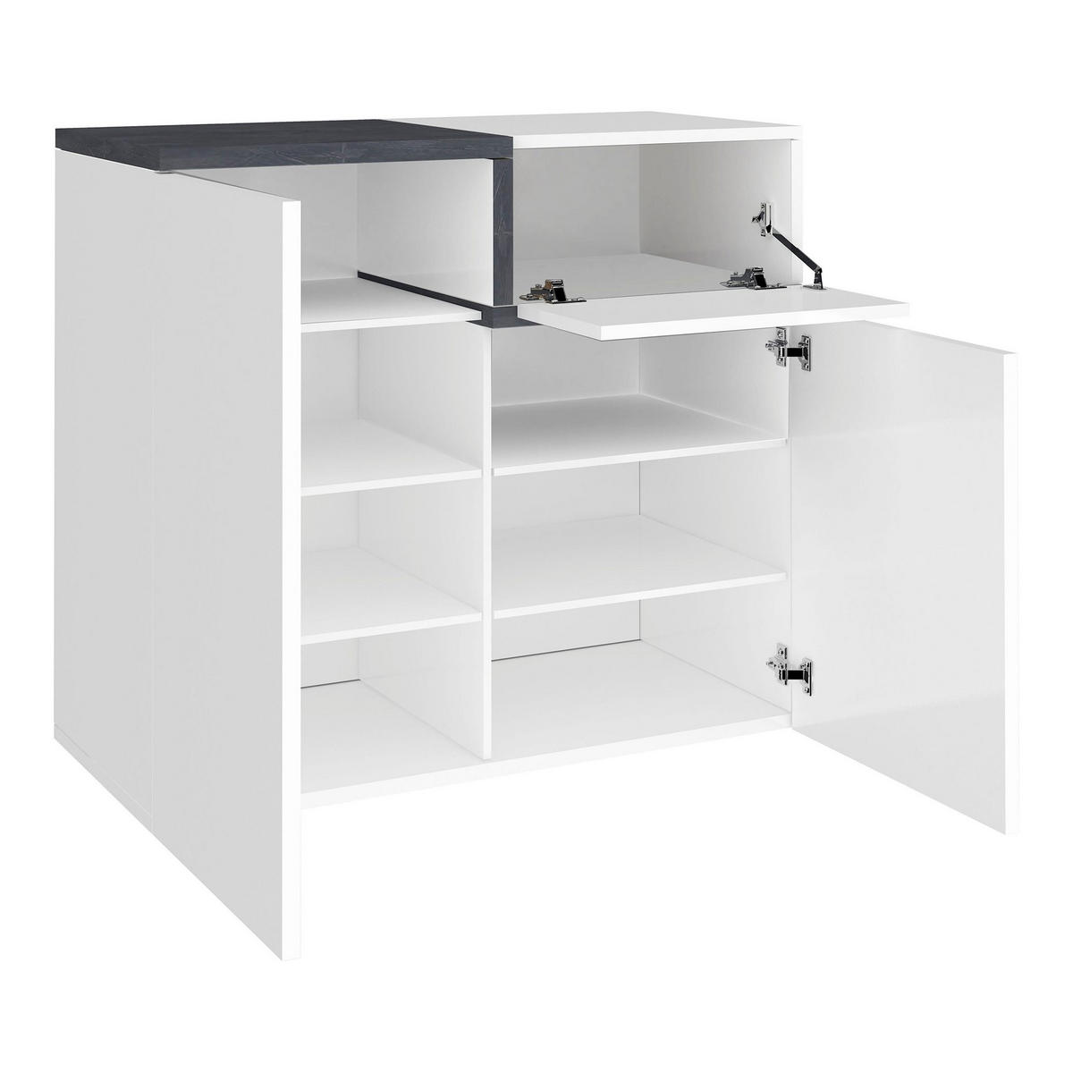 SCHUHSCHRANK Glänzendes Weiß, Schiefer 40/80/80 cm - Schieferfarben/Weiß, Holzwerkstoff (80/80/40cm) - DMORA
