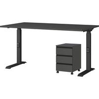 BÜROMÖBEL Set 2-teilig | Schreibtisch 140x80cm & Rollcontainer Graphit | Einstellbar 68-91 cm & Soft-Close - Schwarz, Holzwerkstoff/Metall (80/195/91cm) - KADIMA DESIGN