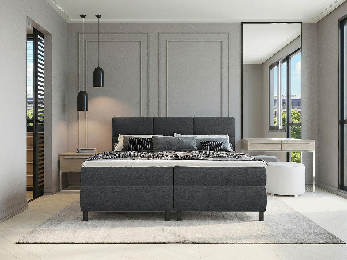 BOXSPRINGBETT - 2 Personen - stoff - anthrazitgrau Lodi - Anthrazit, Textil (90/200cm) - Vente-Unique