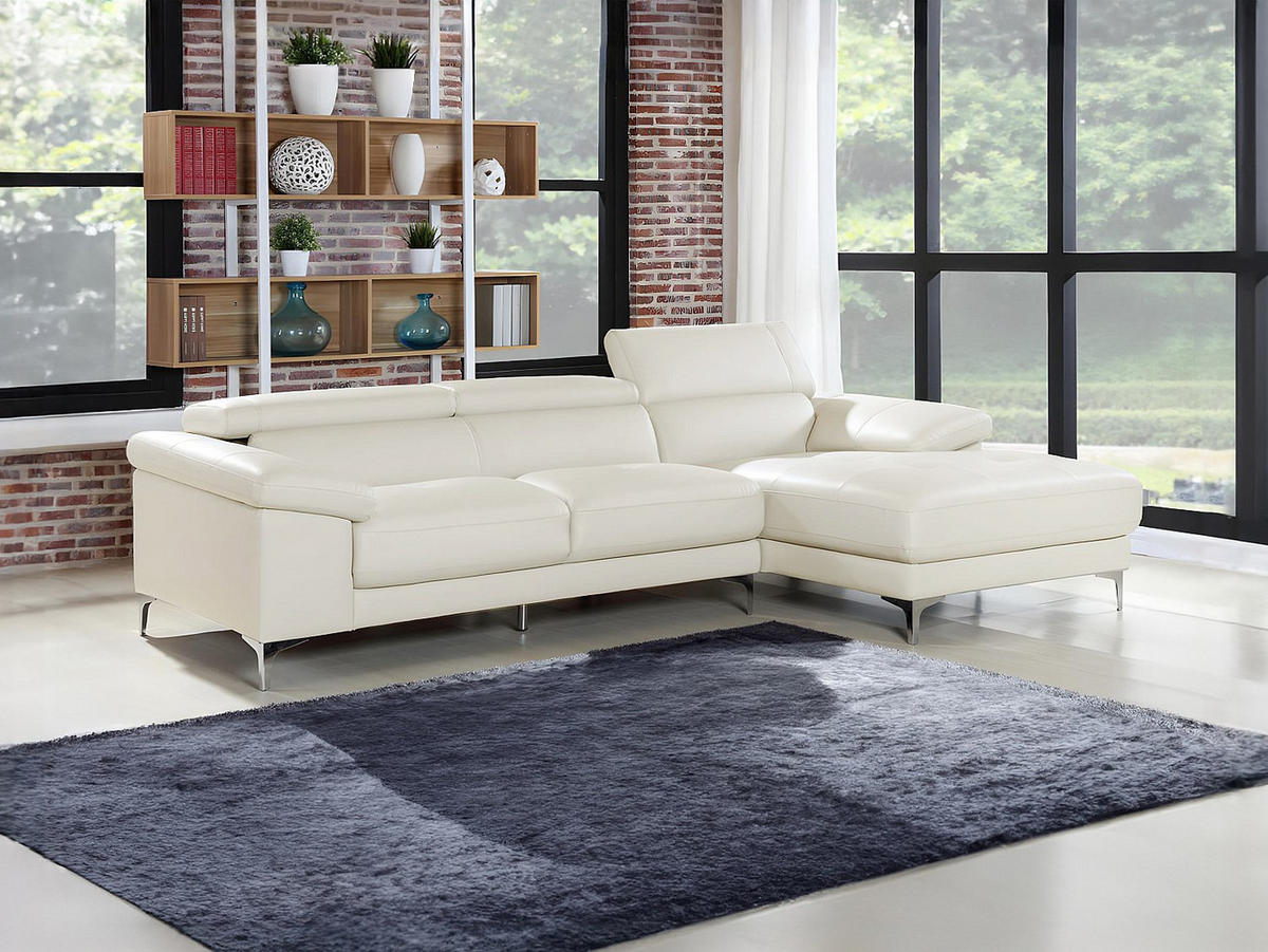 ECKSOFA - Ecke Rechts - Leder - Weiß - SOLANGE - Weiß, Leder (265/167cm) - Vente-Unique