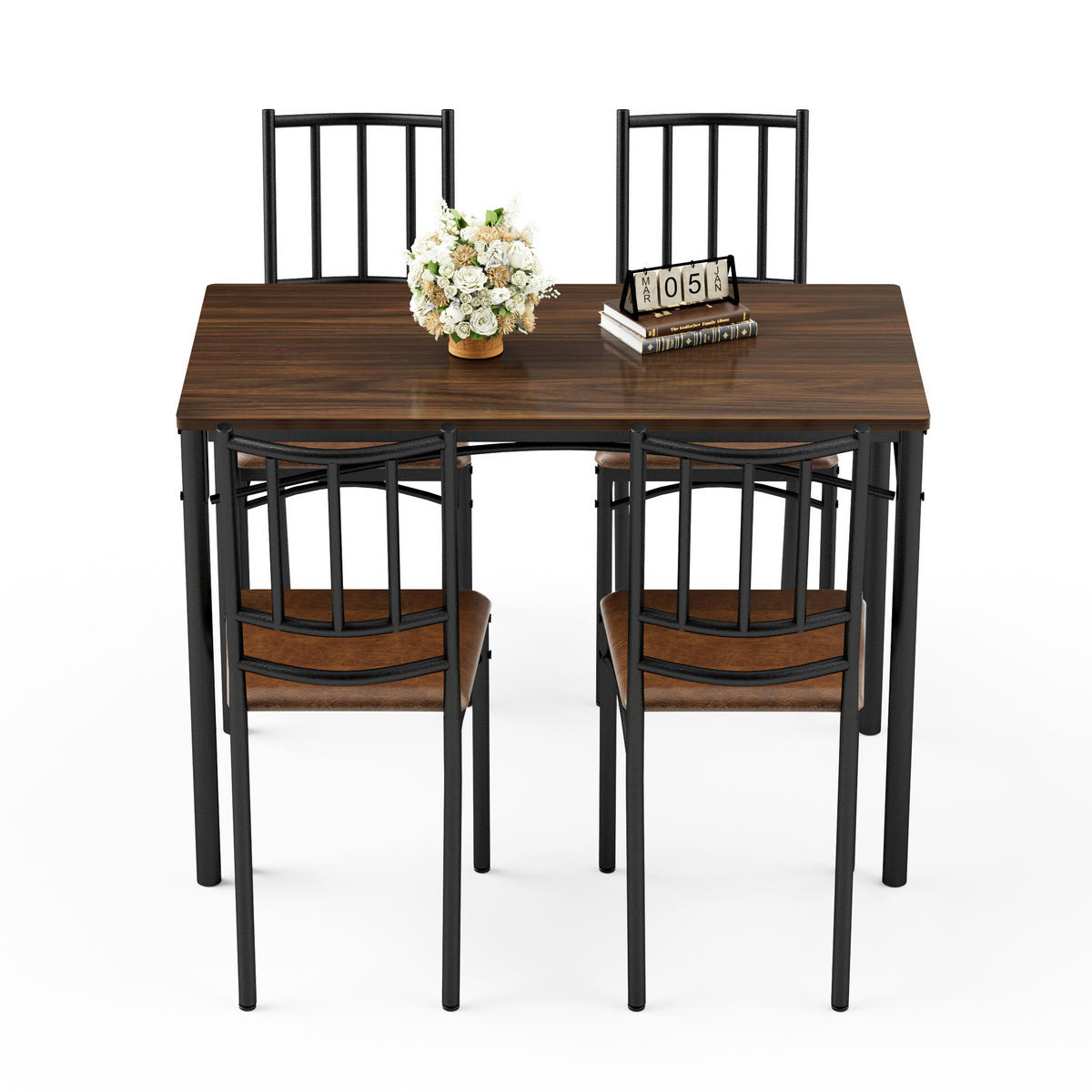 ESSGRUPPE DE-39329 5-teilig, mit 4 Stühlen Walnuss - Walnussfarben, Holzwerkstoff (110/76.5/60cm) - ComfortXL