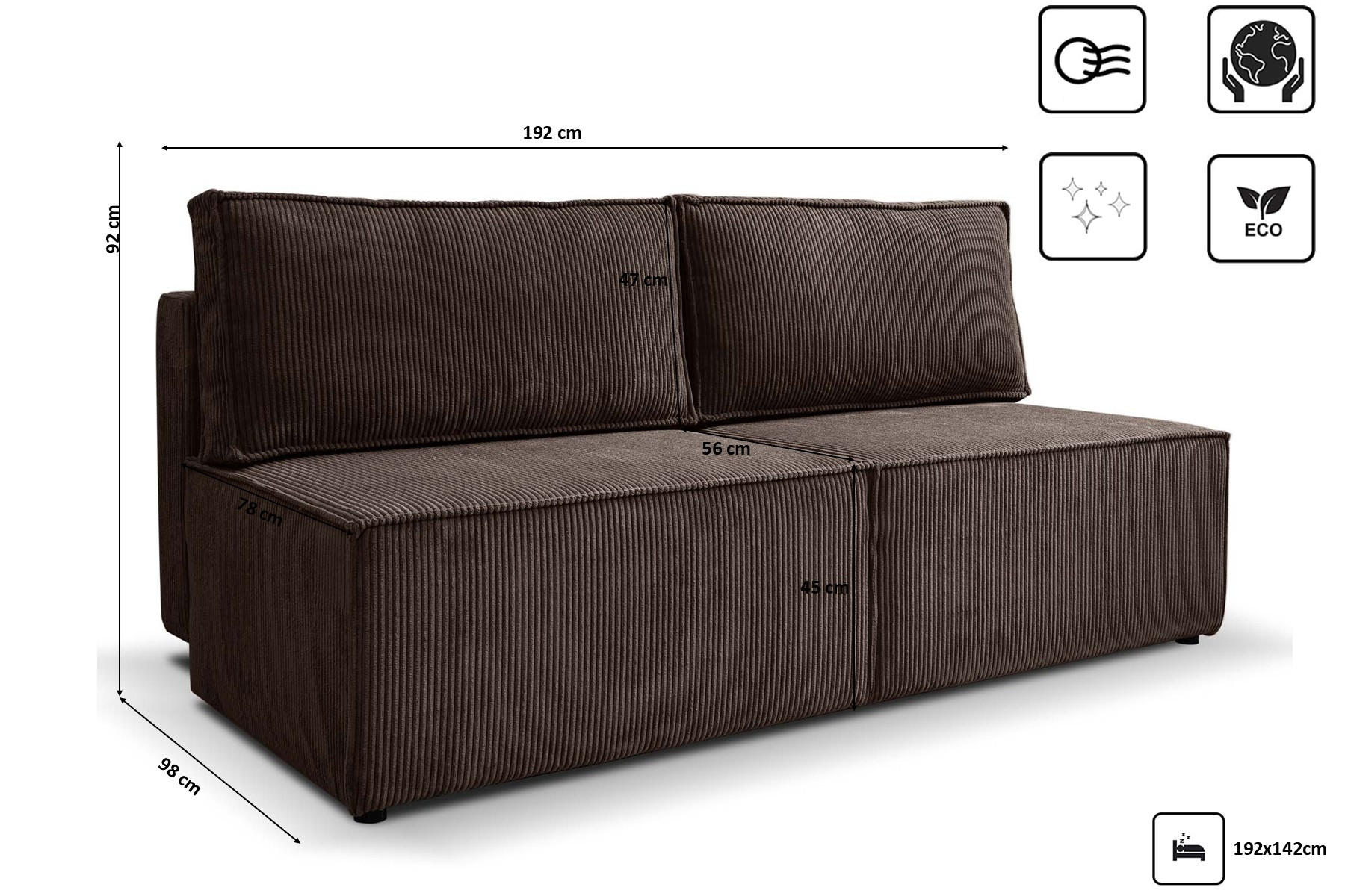 Thumbnail - Kaiser Möbel Schlafsofa, Braun, Textil, 3-Sitzer, Rechteckig, 192x92x98 cm, Wohnzimmer, Sofas & Couches, Schlafsofas