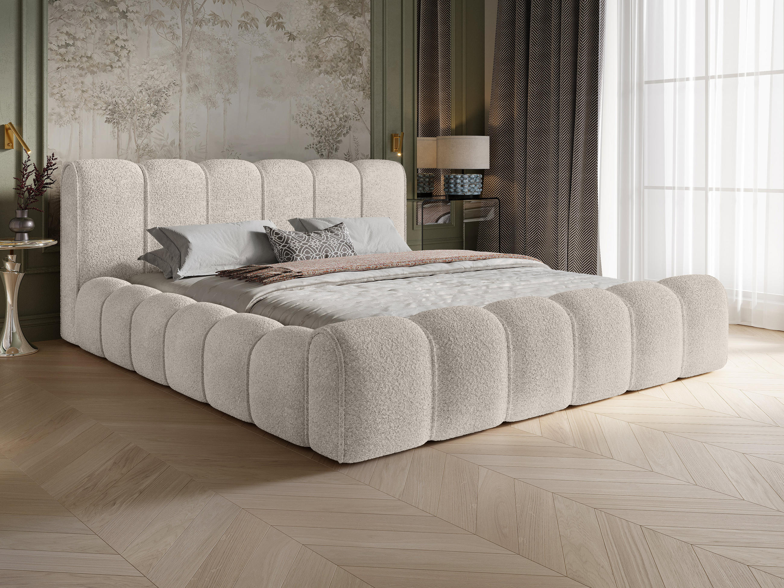 POLSTERBETT Adell 2 Hellbeige 180/200 cm Boucle mit Bettkasten - Beige, Textil/Metall (180/200cm) - wonello