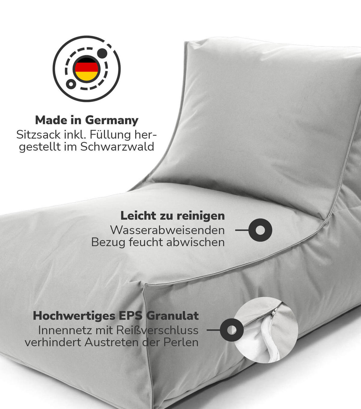 SITZSACK mit Hocker Der Sundowner - Grau, Textil (60/65/140cm) - Mokebo