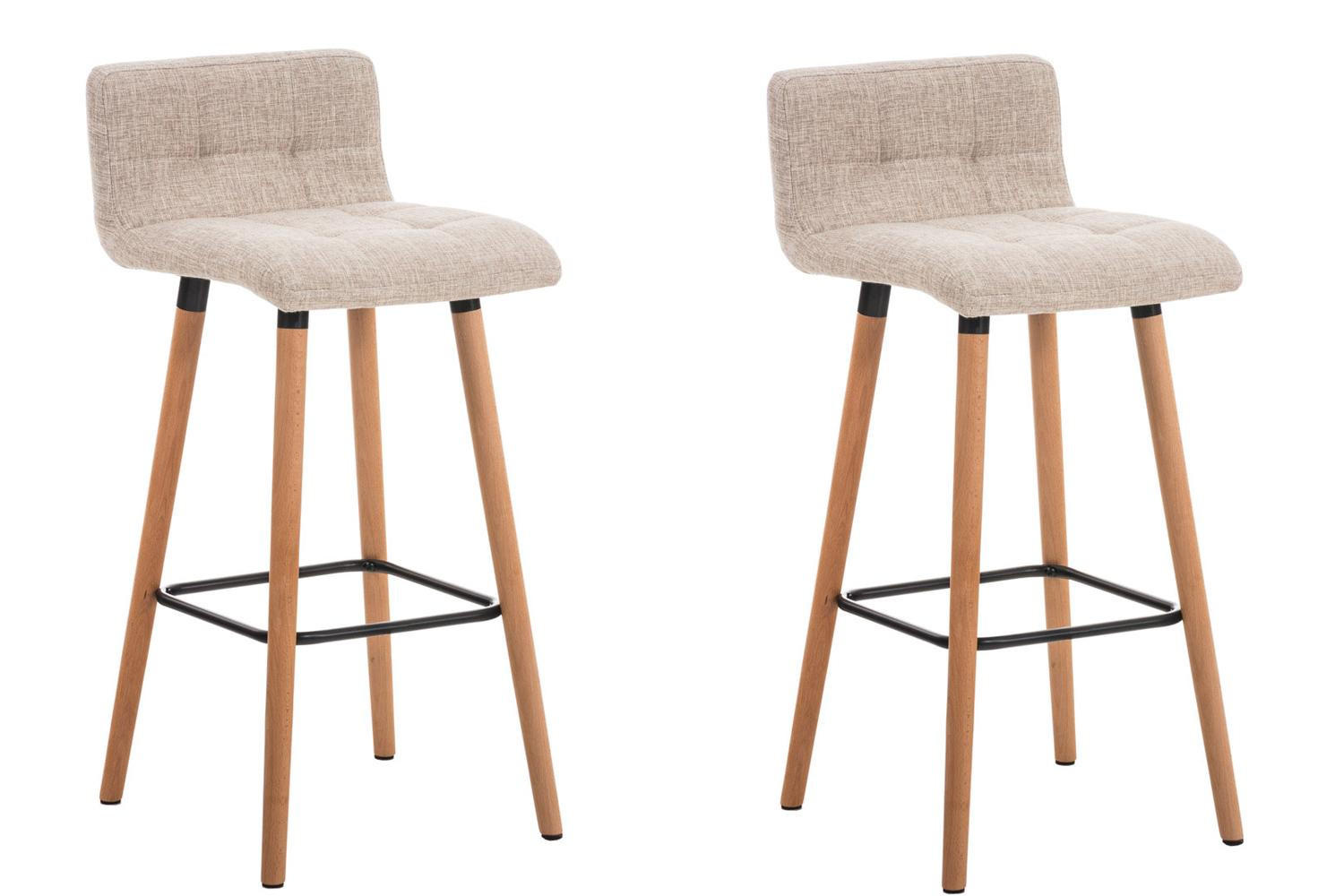BARHOCKER 2er Set Stoff creme - Eukalyptusholzfarben/Creme, Holz/Textil (42/94/49cm) - CLP