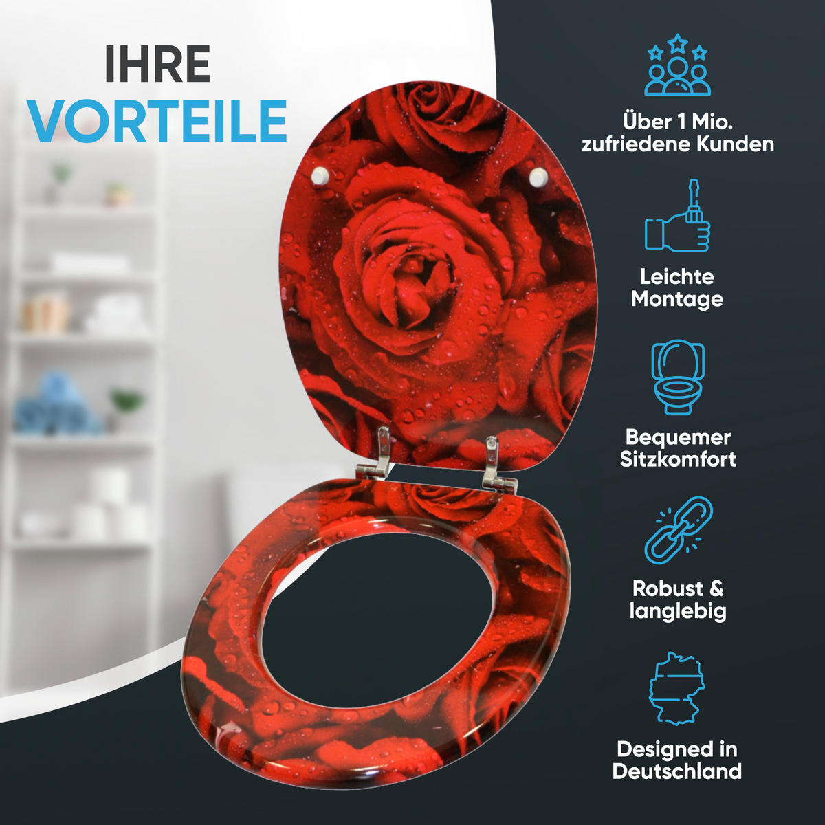 WC-SITZ mit Absenkautomatik Rosen - Rot, Holzwerkstoff (38/6/47cm) - Sanilo