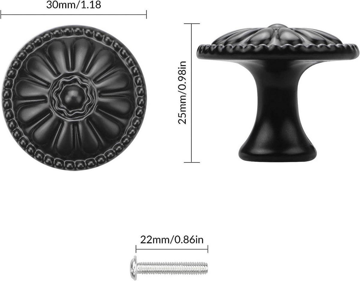 SCHRANKKNOPF Schwarz 12er-Set 30 mm - Schwarz, Kunststoff (3/2.5/3cm)