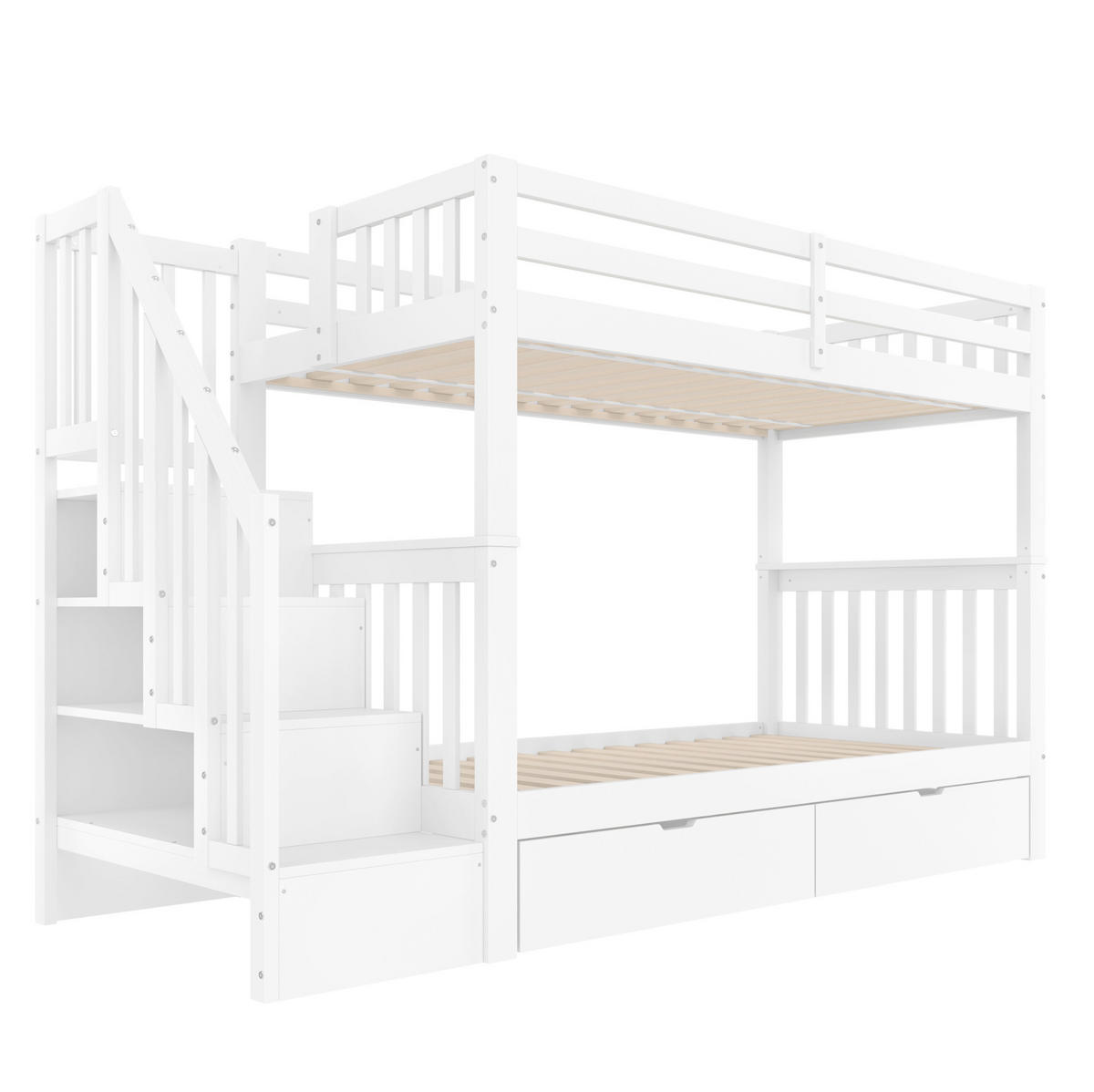ETAGENBETT 90/200 cm in Weiß mit Treppenregal und 2 Schubladen - Weiß, Holz (90/200cm) - OKMYHOME