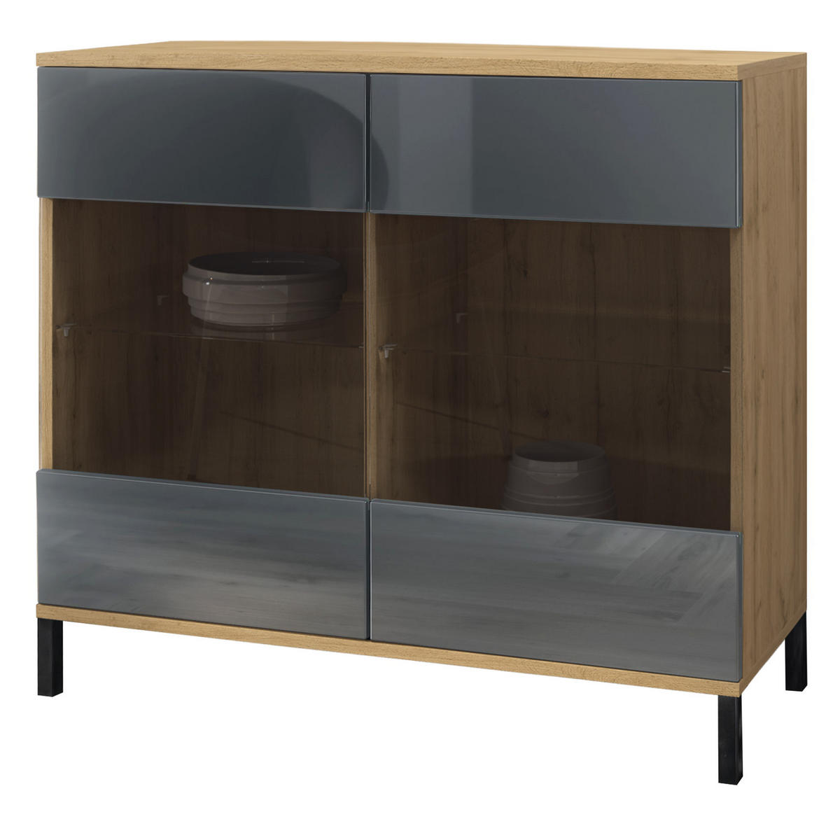 KOMMODE Bari Grau Hochglanz - Grau, Holzwerkstoff (92.5/83.5/35cm) - Vladon