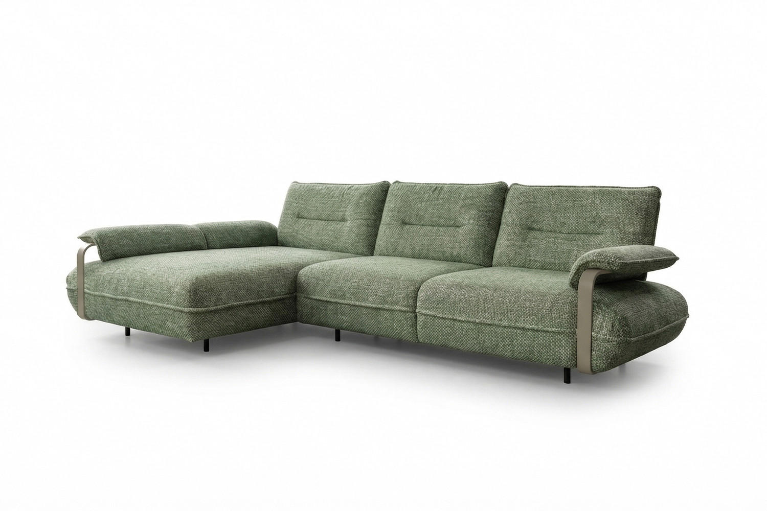ECKSOFA ANISSA Grün Flachgewebe - Schwarz/Grün, Kunststoff/Textil (297/185cm) - KAWOLA
