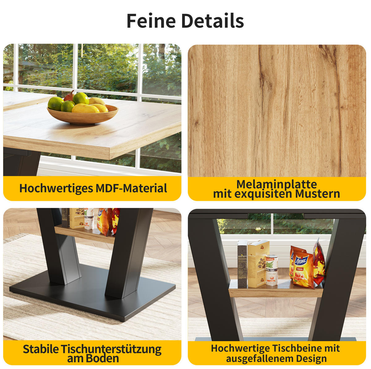ESSTISCH aus MDF und Metall 118-157x70x75 cm Schwarz/Natur ausziehbar mit Nivellierfüßen - Naturfarben, Holzwerkstoff (157/70/75cm) - Modfu