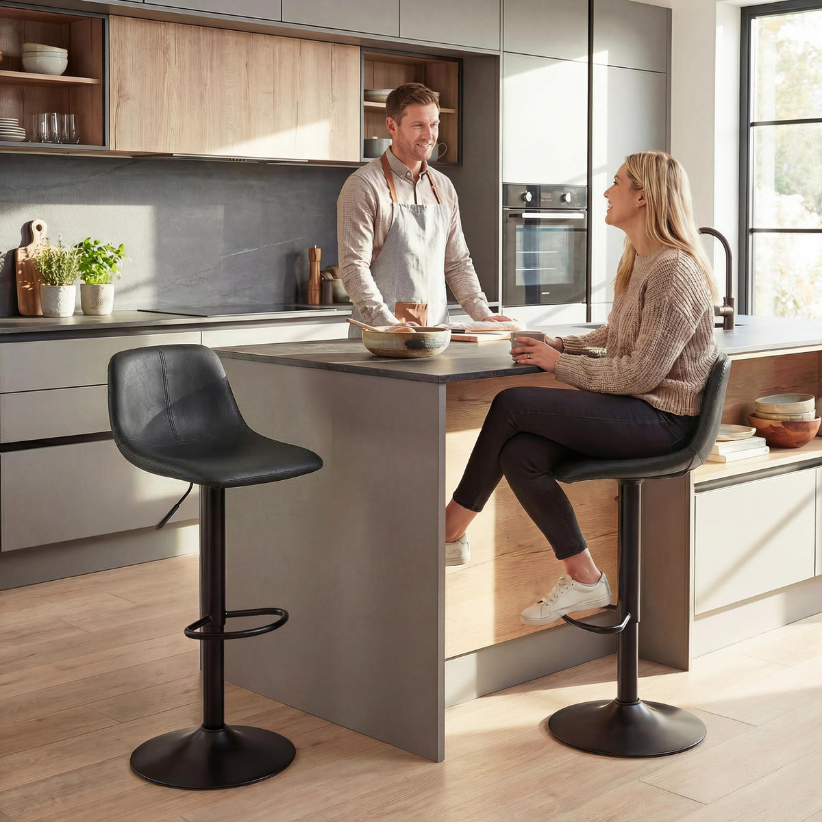 BARHOCKER 2er-Set DE-14822 höhenverstellbar mit Rückenlehne Schwarz - Schwarz, Metall (37/104/44cm) - ComfortXL