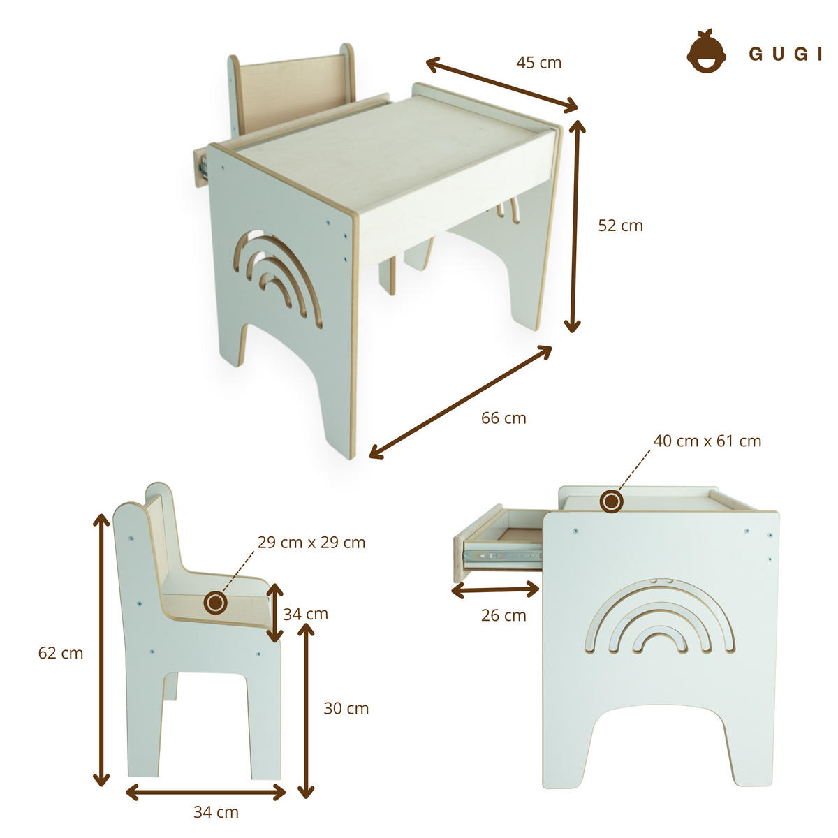 SCHREIBTISCH Montessori 45/52/66 - Weiß, Holzwerkstoff (45/52/66cm) - RAUMHIRSCH FURNITURE