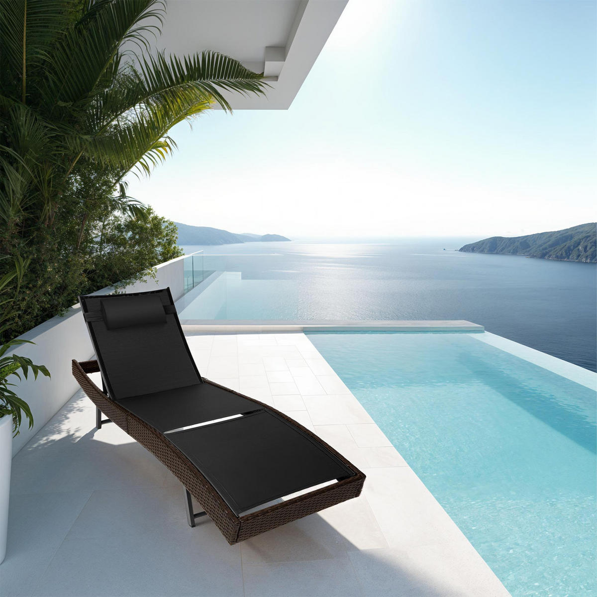 RATTAN-SONNENLIEGE Moana,69 x 211 x 41 - 94 cm,braun gemischt - Braun, Kunststoff (69/94/211cm) - tectake