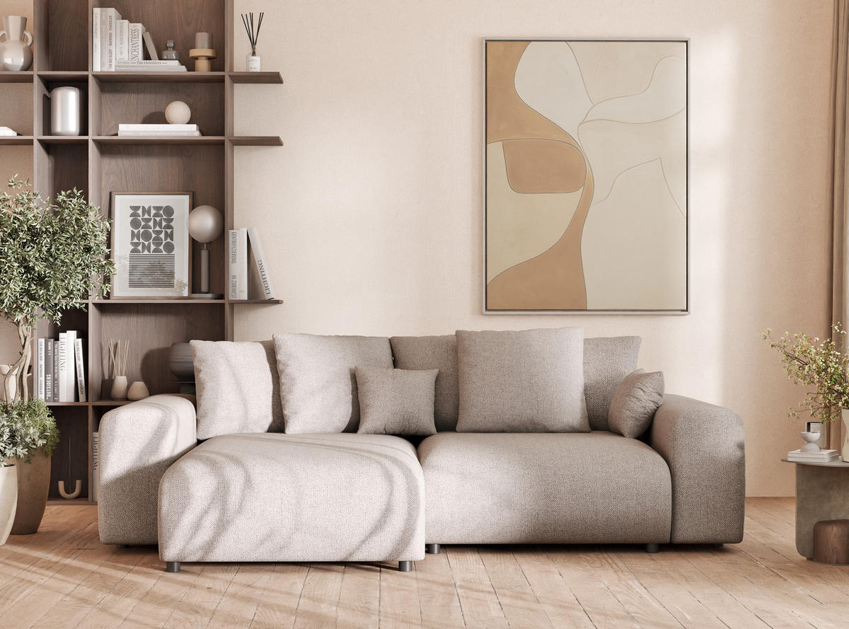 ECKSOFA MIT SCHLAFFUNKTION Solo Beige Webstoff - Beige/Schwarz, Holz/Holzwerkstoff (255/168cm) - Maison de Reve