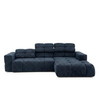 ECKSOFA TENDER Rechts mit Schlaffunktion und Verstellbare Kopfstützen, Chenille dunkelblau - Schwarz/Dunkelblau, Holz/Kunststoff (176/315cm) - Muffo