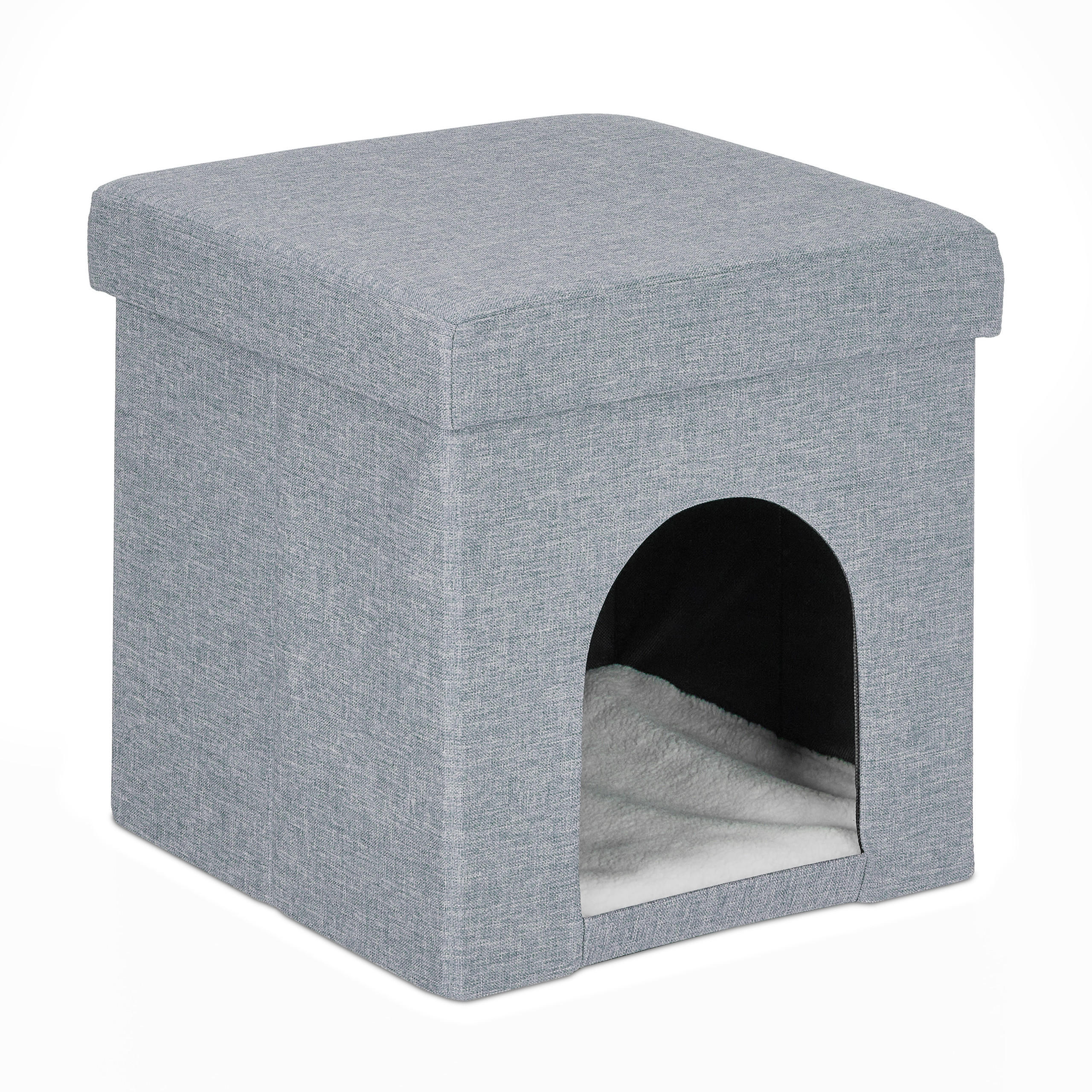 KATZENHÖHLE - Grau, Holzwerkstoff/Textil (37/38.5/37cm) - Relaxdays