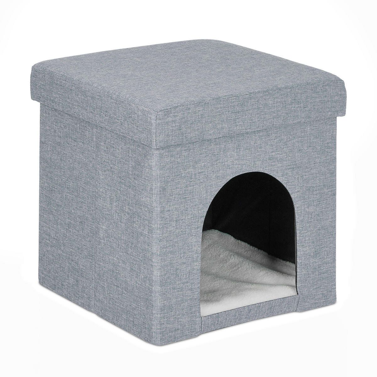 KATZENHÖHLE - Grau, Holzwerkstoff/Textil (37/38.5/37cm) - Relaxdays