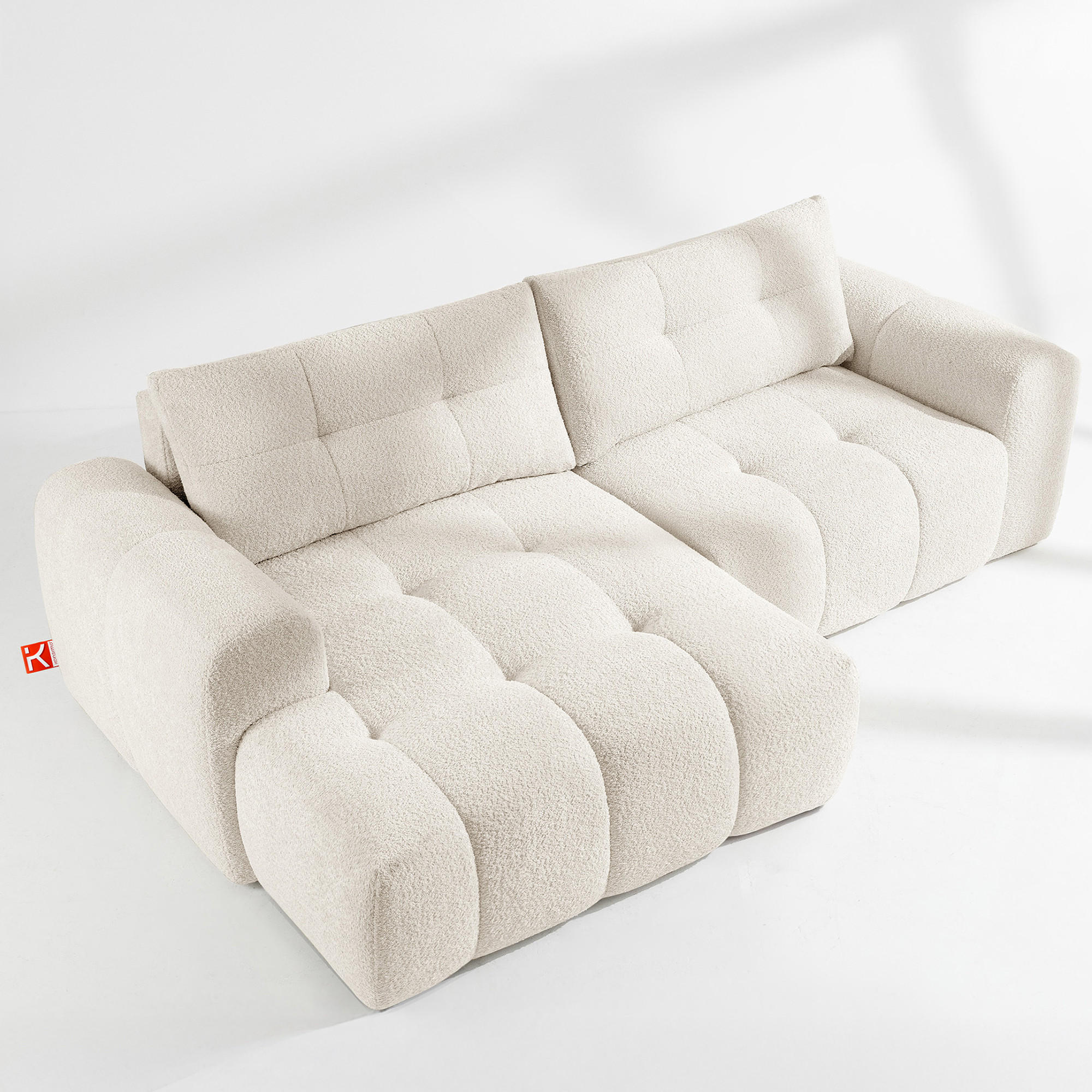ECKSOFA LINKS RAVIA, Bouclé, Weiß - Weiß, Holz/Textil (256/104cm) - KONSIMO®