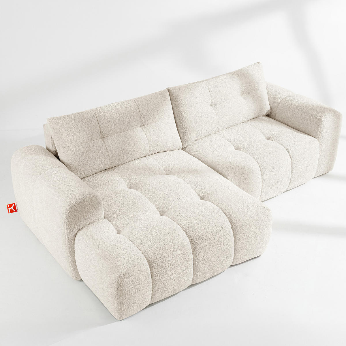 ECKSOFA LINKS RAVIA, Bouclé, Weiß - Weiß, Holz/Textil (256/104cm) - KONSIMO®
