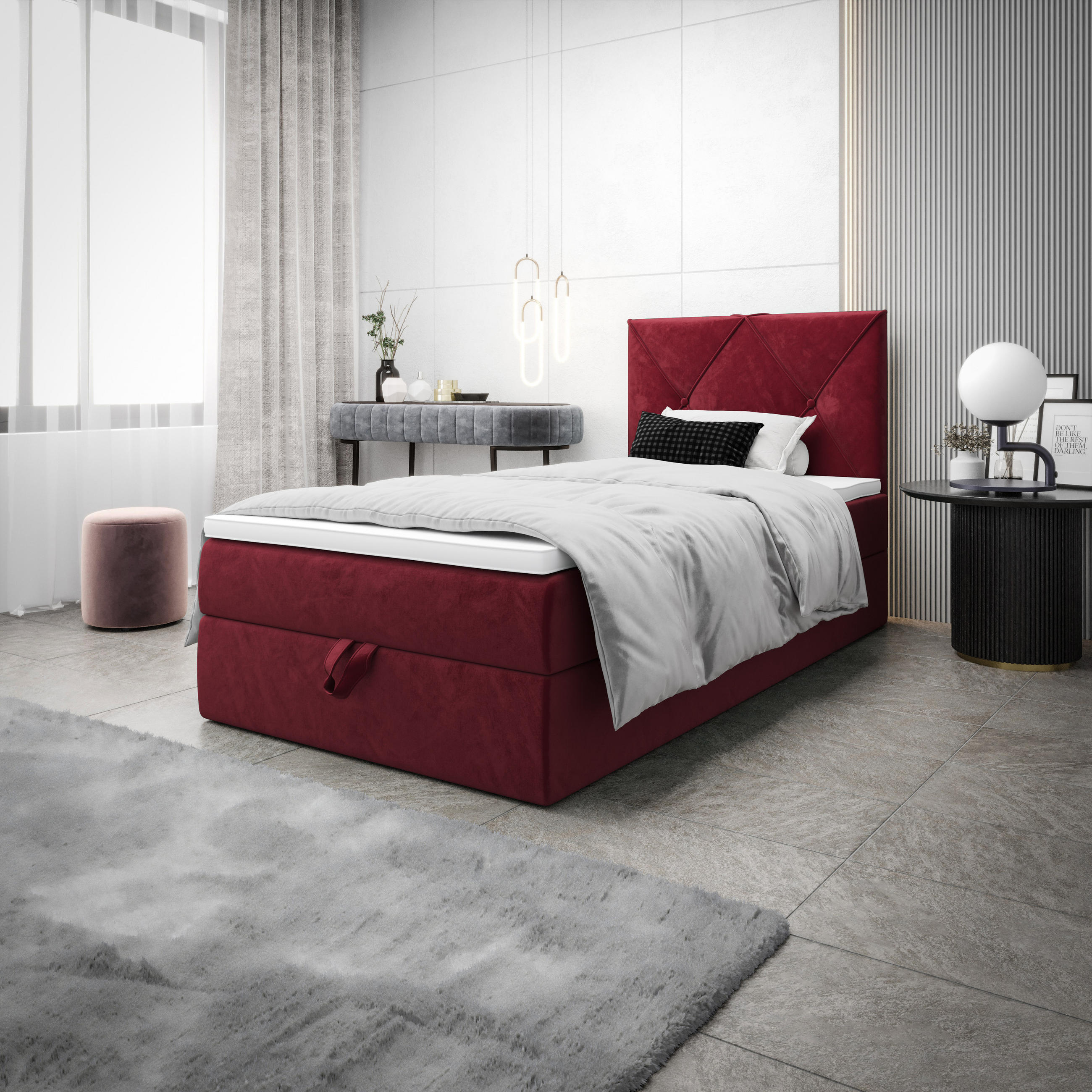 BOXBETT ALTEA 80x200, mit Matratze H3, Bonell und Topper Monolith 59 - Rot, Textil (80/200cm) - Bedante