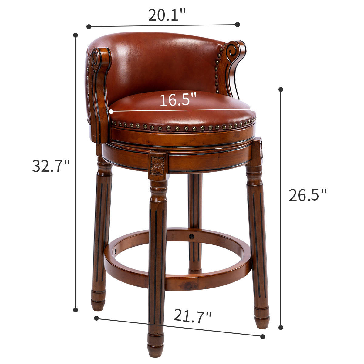 BARHOCKER 1er-Set Braun mit Echtleder und 360° Drehfunktion - Braun, Holz (54.8/96/54.8cm) - PANGIVO