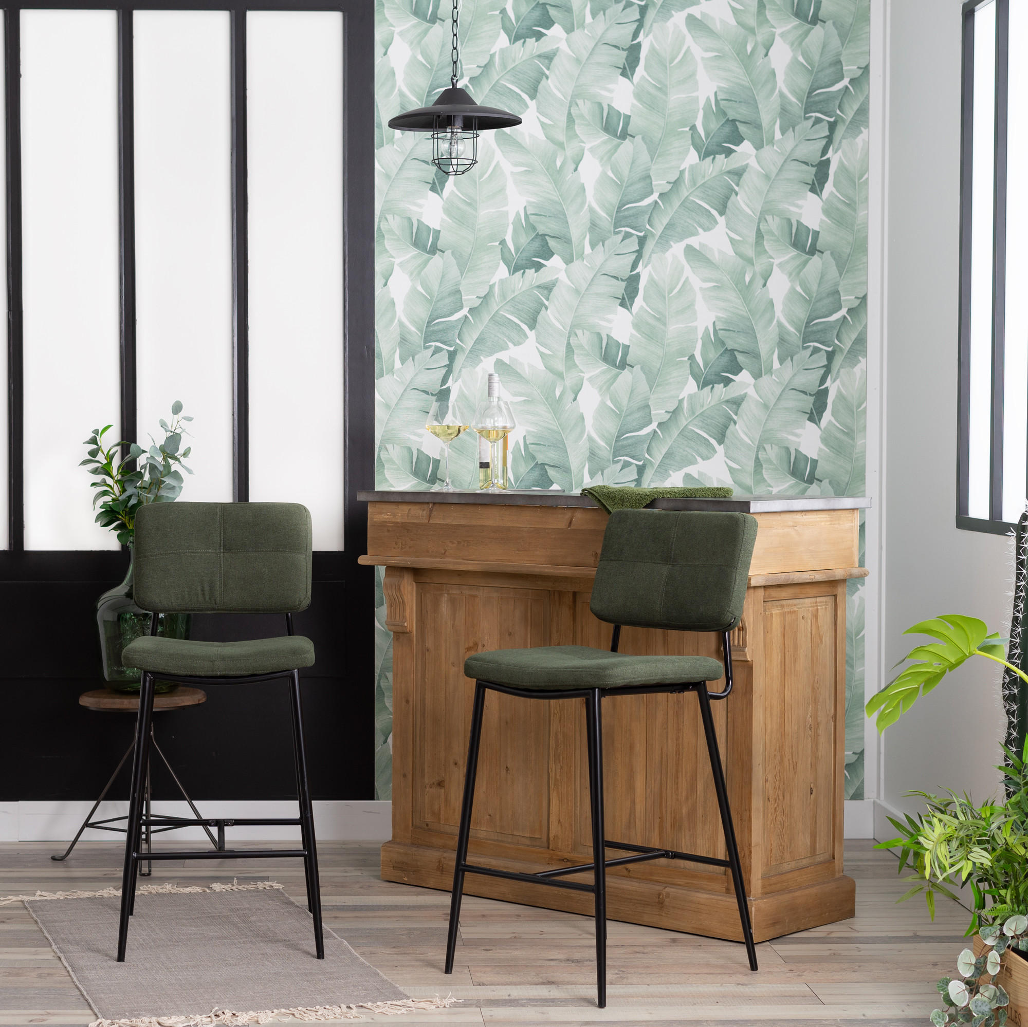 BARHOCKER-SET 4 Stück in Eisen Stoffbezug, Green - Grün, Textil (46/102/52cm) - Meubles Cosy