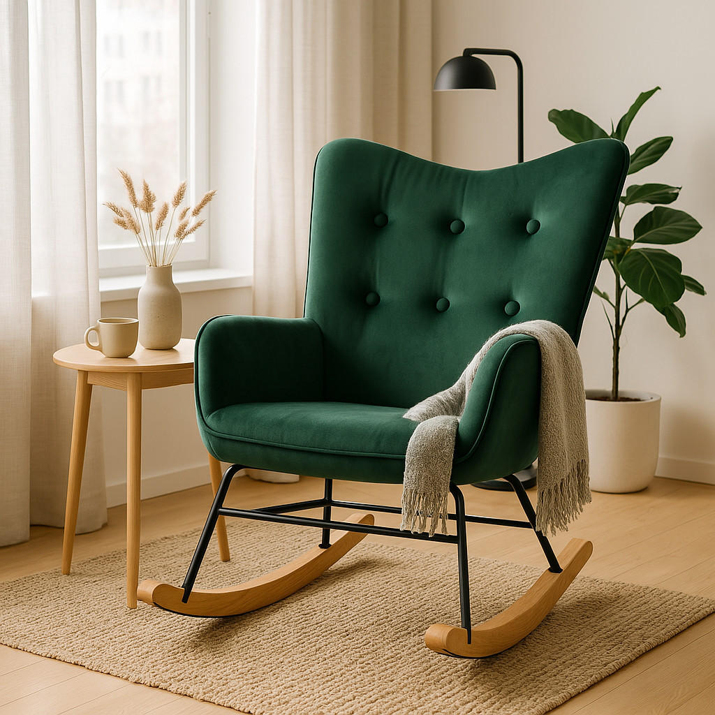 SCHAUKELSESSEL Samt Grün - Dunkelgrün/Eichefarben, Holz/Holzwerkstoff (61/85/81cm) - Urban Meuble