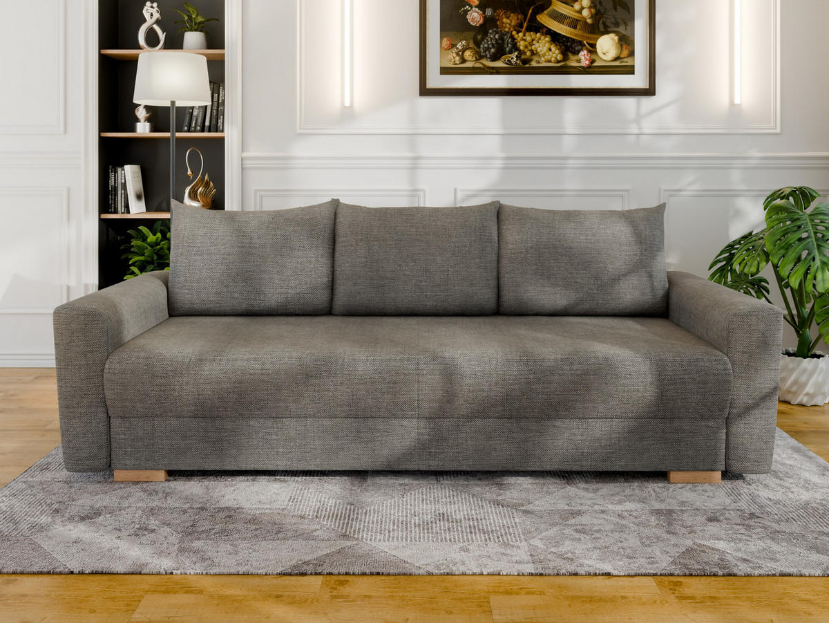 3-SITZER-SCHLAFSOFA ELMA mit Bettfunktion, grau - Grau, Holz (92.5/79/230cm) - Panda Möbel